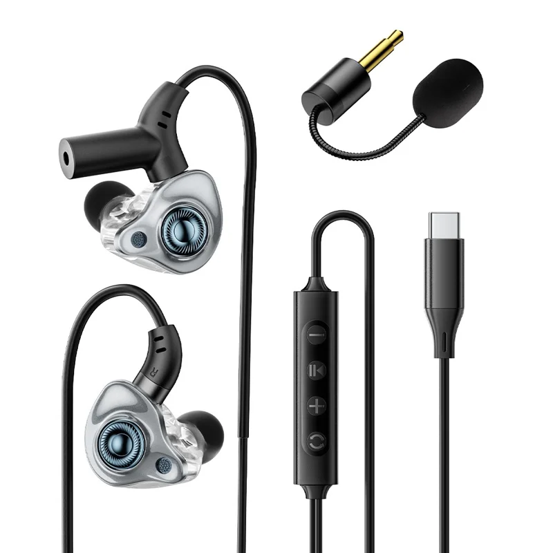 ESSAGER słuchawki karaoke złączem typu C ze zintegrowaną kartą dźwiękową, słuchawki intraauralne z monitorowaniem w czasie rzeczywistym - Czarny