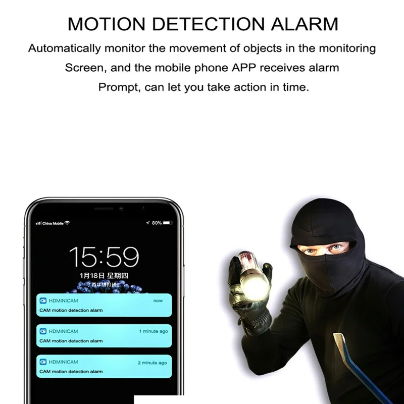 A19 Bluetooth-Compatible Wireless WiFi Camera 1080P HD Infrared Night Vision Camera with Motion Detection Alarm for Home