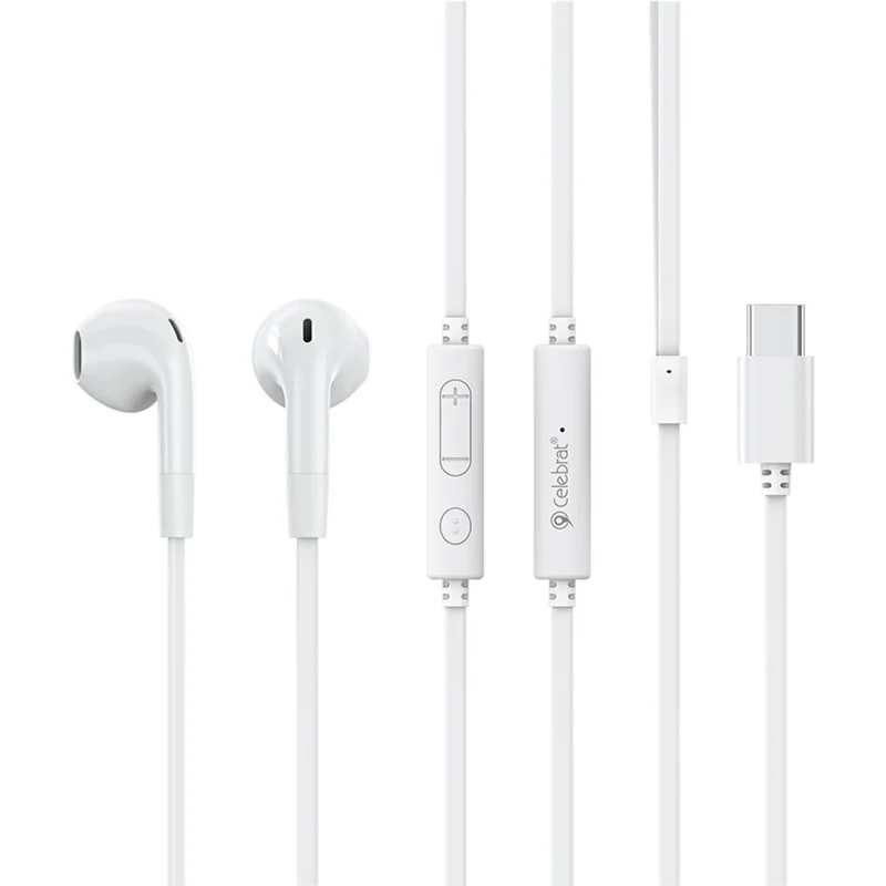 CELEBRAT G39 Type-C Wired Earphones HiFi Stereo Sound Semi In-Ear Earphones with Microphone - White