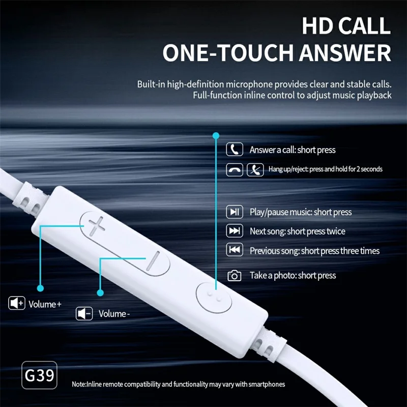 CELEBRAT G39 Type-C Wired Earphones HiFi Stereo Sound Semi In-Ear Earphones with Microphone - White