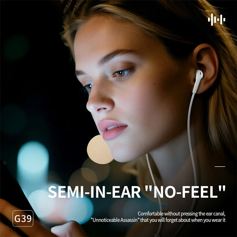 CELEBRAT G39 Type-C Wired Earphones HiFi Stereo Sound Semi In-Ear Earphones with Microphone - White