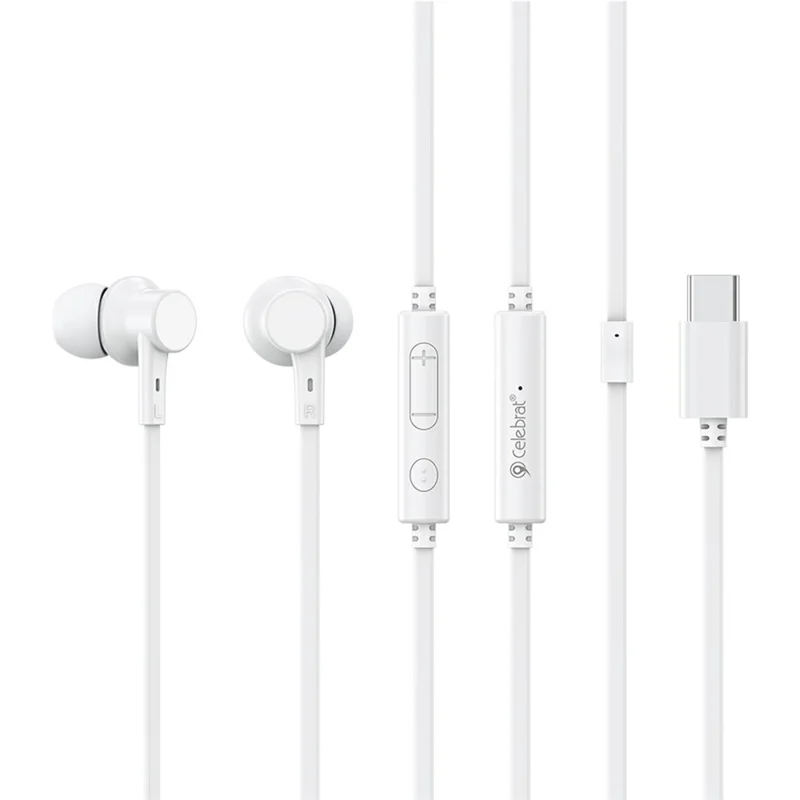 CELEBRAT G40 Type-C Wired In-Ear Earphones Stereo HiFi Sound Earphones with Microphone - White