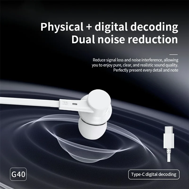 CELEBRAT G40 Type-C Wired In-Ear Earphones Stereo HiFi Sound Earphones with Microphone - White