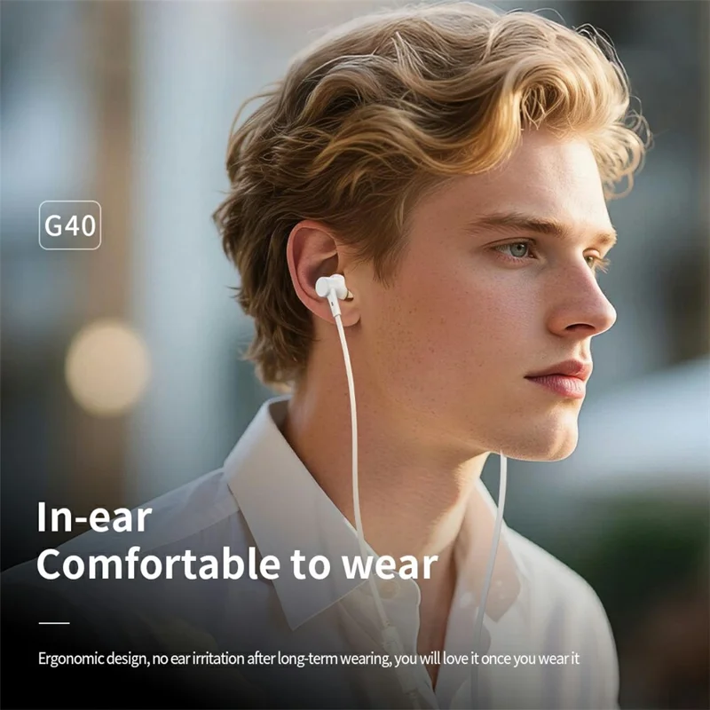 CELEBRAT G40 Type-C Wired In-Ear Earphones Stereo HiFi Sound Earphones with Microphone - White