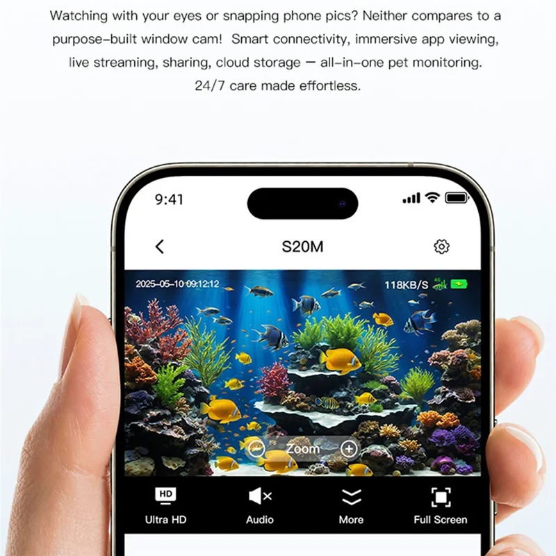 S20M Aquarium Camera Home Two-Way Audio Security Camera Support HD Night Vision for Fish Reptiles - Black