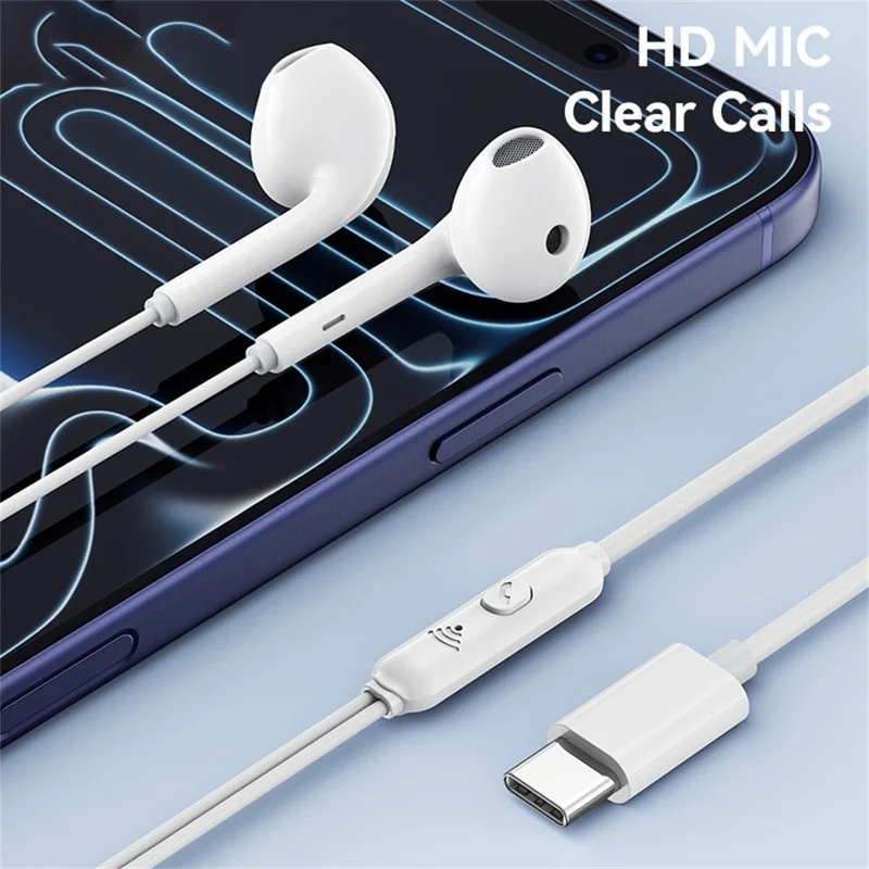 USAMS SJ771 EP-50 1.2m Type-C Digital Wired Earphones Semi-in-ear Earphones with Microphone