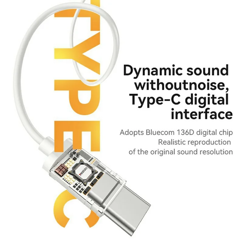 YESIDO YH45 Type-C Digitale Ohrhörer, In-Ear Kabelgebundene Kopfhörer mit Mikrofon – Weiß