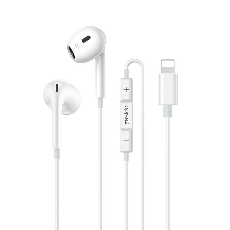 YESIDO YH51 Wired Earphones with iP Connector In-Ear Headphones 14mm Dynamic Driver  /  Multifunction Control - White