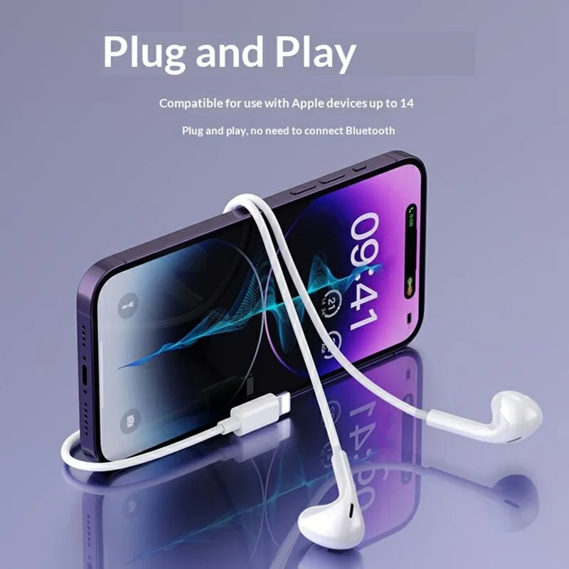 YESIDO YH51 Wired Earphones with iP Connector In-Ear Headphones 14mm Dynamic Driver  /  Multifunction Control - White