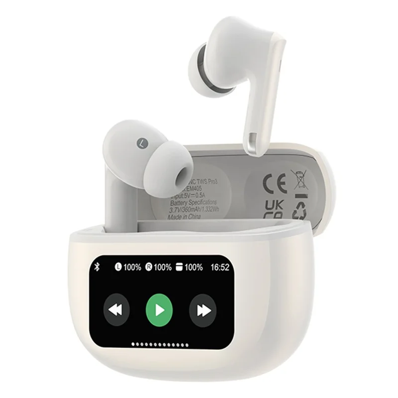 DEVIA EM405 ANC TWS Pro3 In-Ear Bluetooth Earphone Touch Control HiFi Sound Eabud with Screen - White