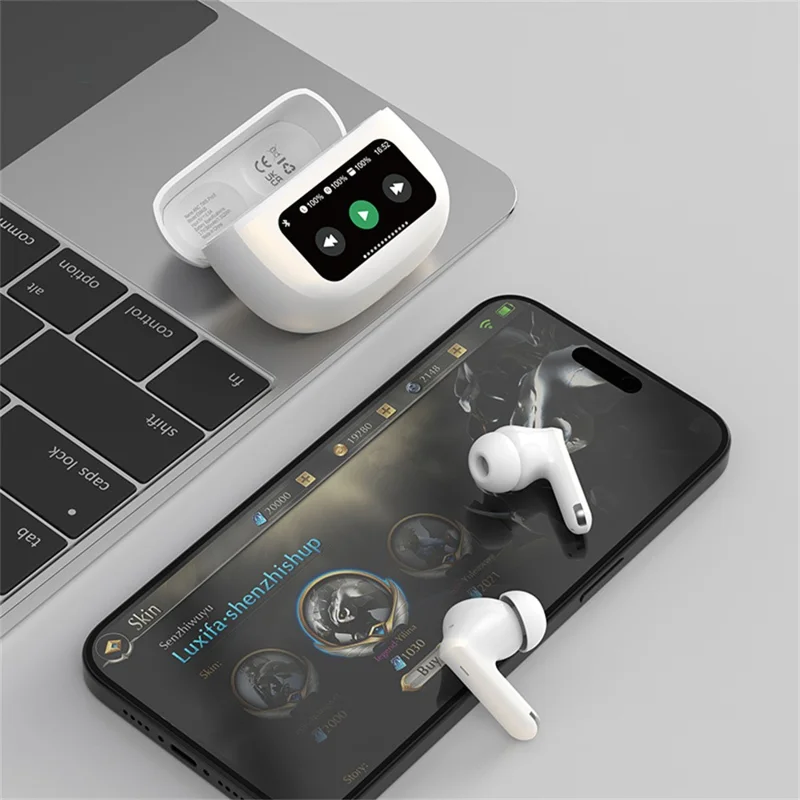 DEVIA EM405 ANC TWS Pro3 In-Ear Bluetooth Earphone Touch Control HiFi Sound Eabud with Screen - White