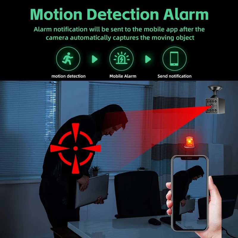 W09 WiFi HD Mini nattevision-kamera med fjernovervågning og bevægelsesdetektering, 1080P sikkerhedskamera - Sort