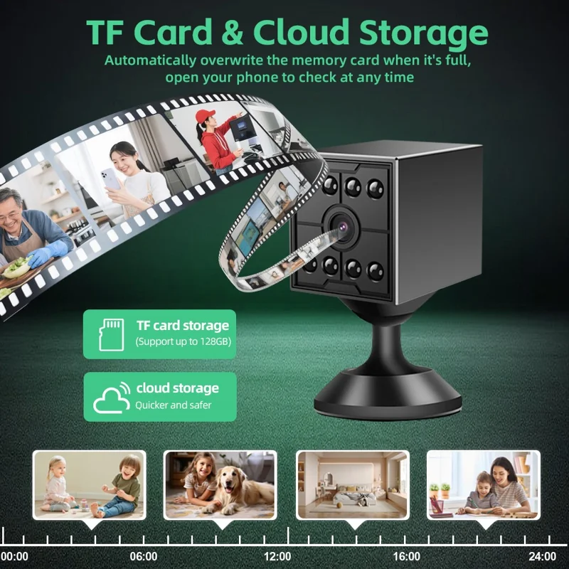 W09 WiFi HD Mini nattevision-kamera med fjernovervågning og bevægelsesdetektering, 1080P sikkerhedskamera - Sort