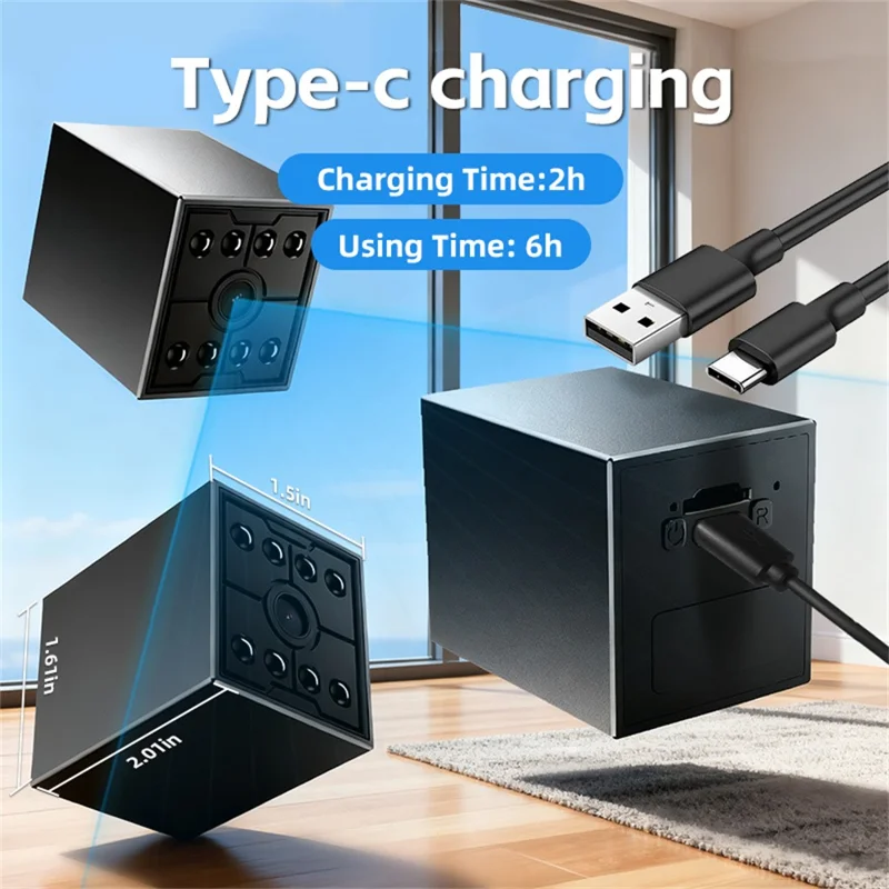 W09 WiFi HD Mini nattevision-kamera med fjernovervågning og bevægelsesdetektering, 1080P sikkerhedskamera - Sort