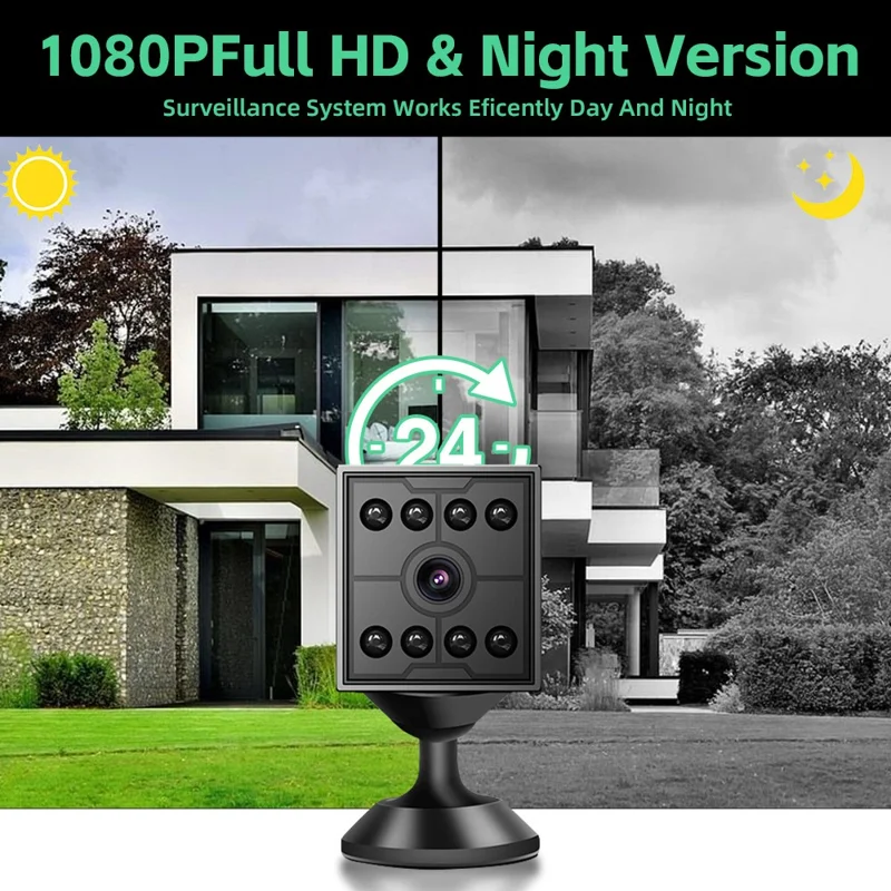 W09 WiFi HD Mini nattevision-kamera med fjernovervågning og bevægelsesdetektering, 1080P sikkerhedskamera - Sort