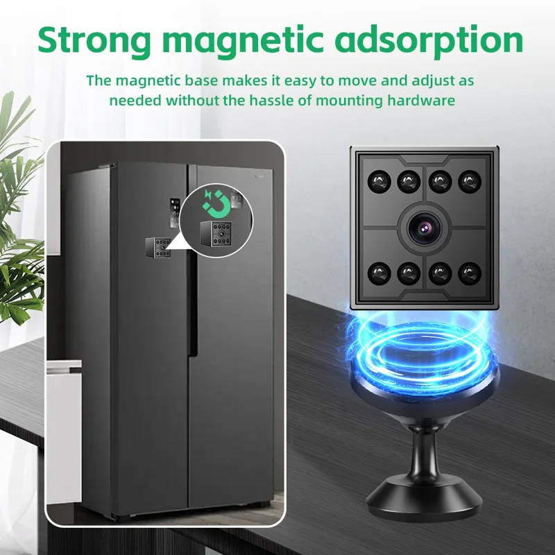 W09 WiFi HD Mini nattevision-kamera med fjernovervågning og bevægelsesdetektering, 1080P sikkerhedskamera - Sort