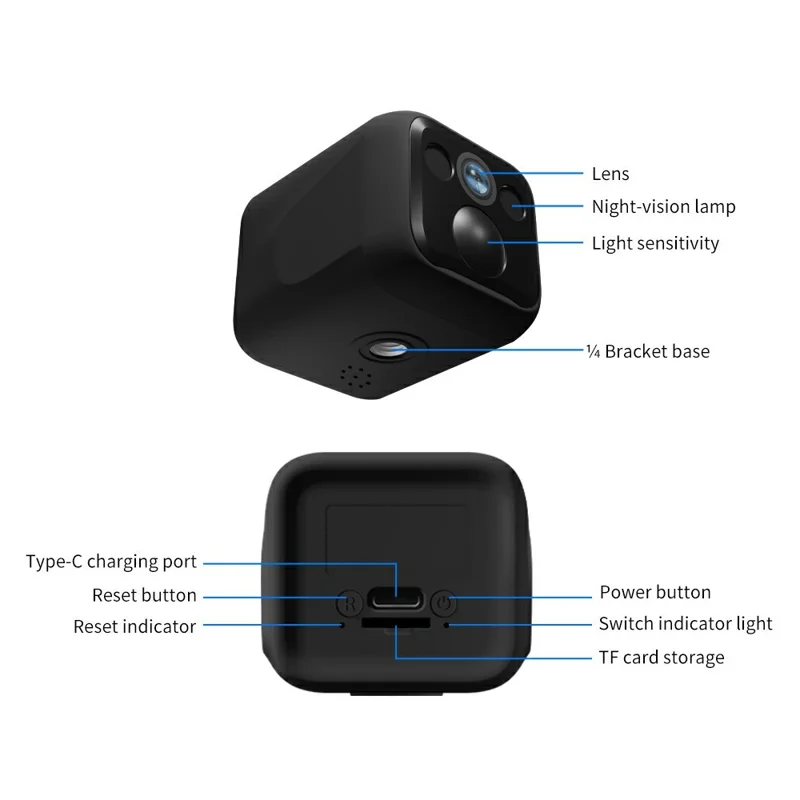 B01 Mini WiFi Security Camera 3MP HD 1080P Night Vision PIR Human Detection Wireless Safety Camera for Home Outdoor - Black