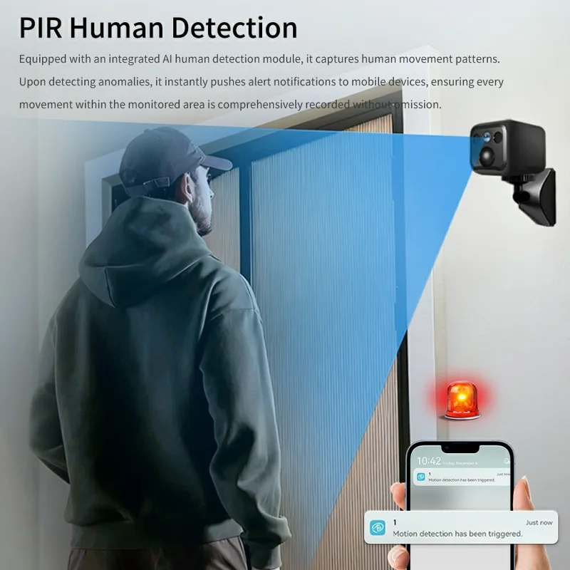 B01 Mini WiFi Security Camera 3MP HD 1080P Night Vision PIR Human Detection Wireless Safety Camera for Home Outdoor - Black
