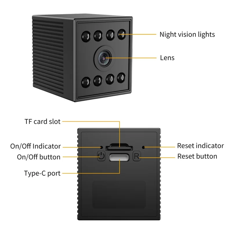 W10 WiFi HD Mini Security Camera Night Vision Motion Detection 1080P Indoor Surveillance Camera - Black