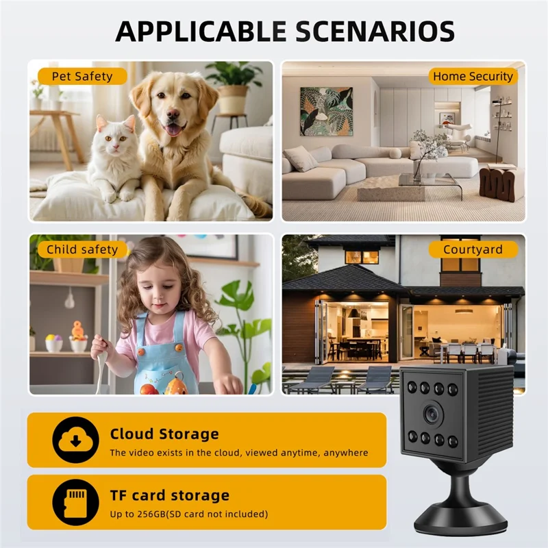 W10 WiFi HD Mini Security Camera Night Vision Motion Detection 1080P Indoor Surveillance Camera - Black