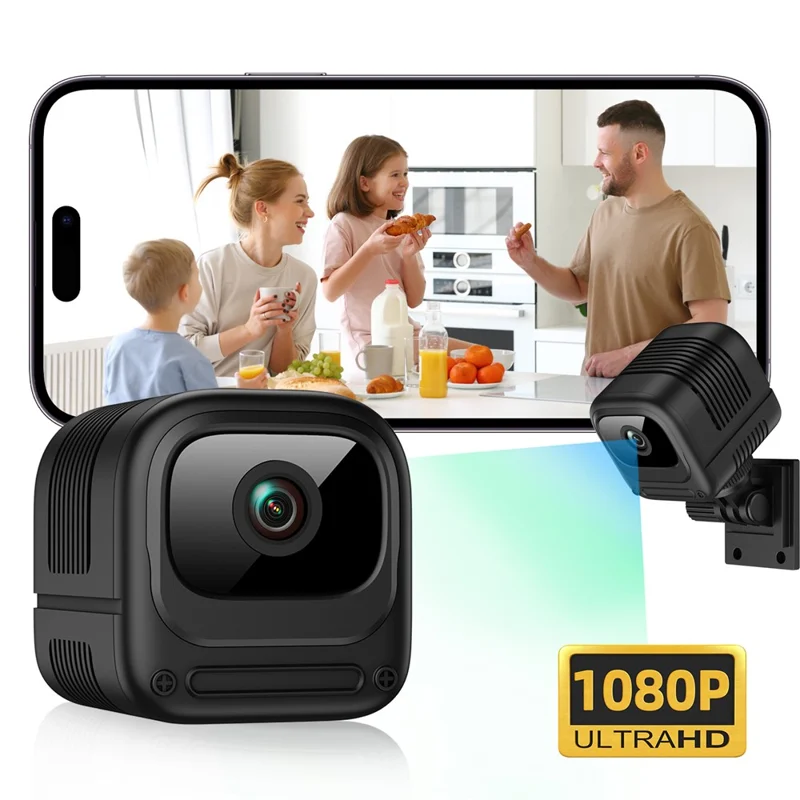 W08 WiFi Mini Camera HD 1080P Infrared Night Vision Motion Detection 130 Degree View Security Cam for Home - Black
