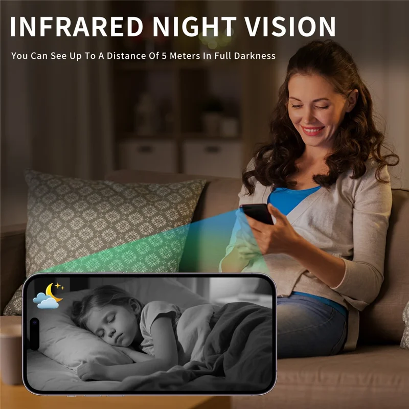 W08 WiFi Mini Camera HD 1080P Infrared Night Vision Motion Detection 130 Degree View Security Cam for Home - Black