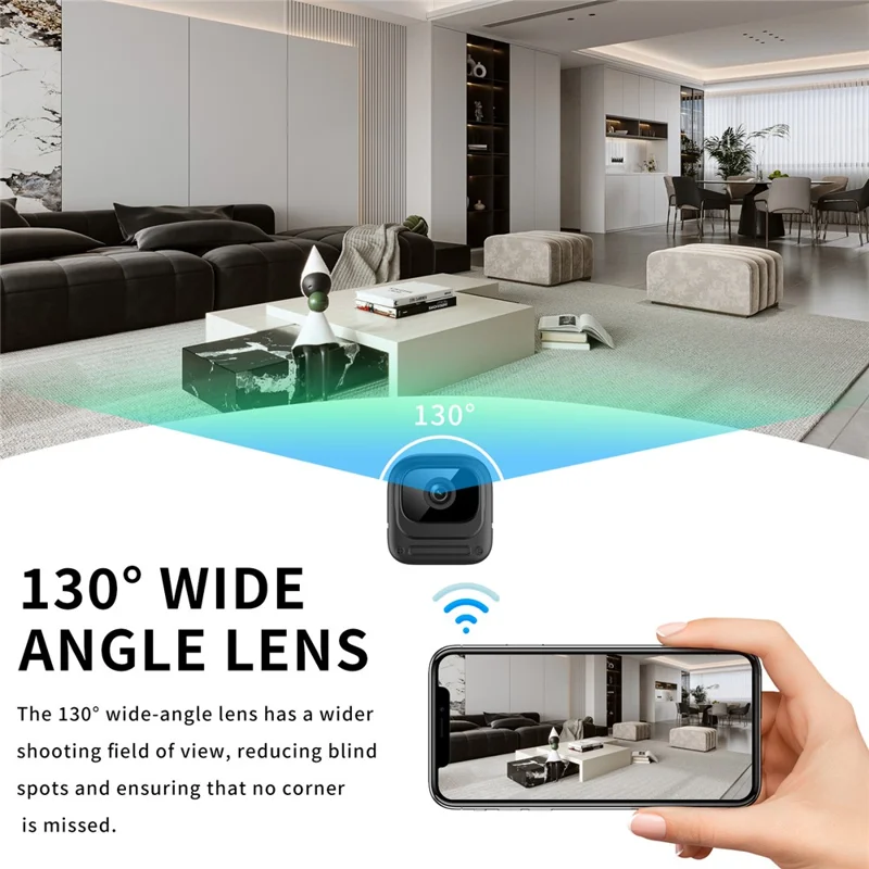 W08 WiFi Mini Camera HD 1080P Infrared Night Vision Motion Detection 130 Degree View Security Cam for Home - Black