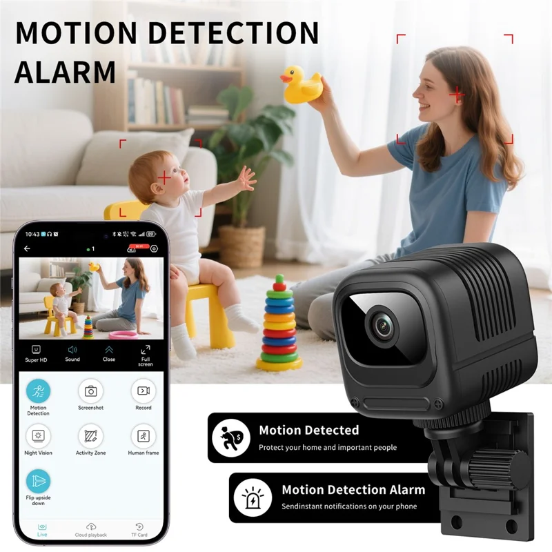 W08 WiFi Mini Camera HD 1080P Infrared Night Vision Motion Detection 130 Degree View Security Cam for Home - Black