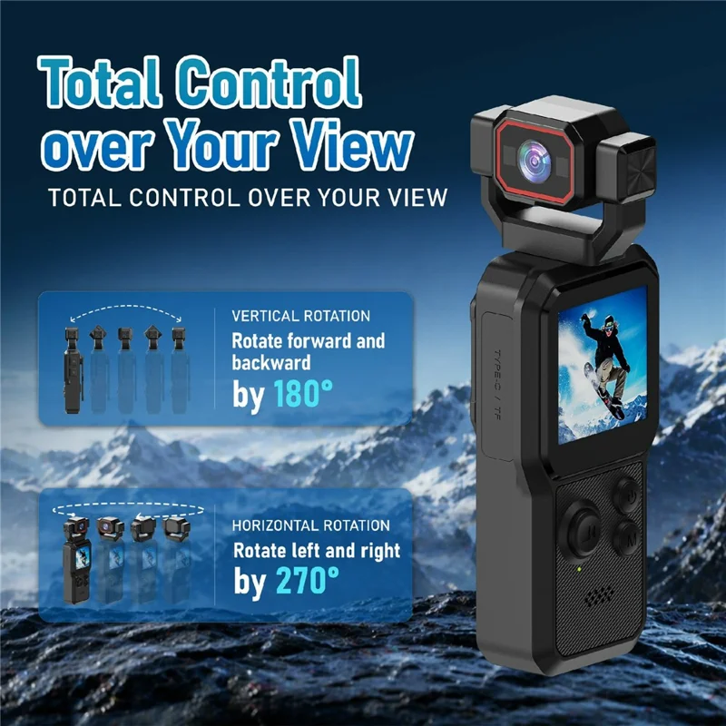 D1 1.54 Inch HD Screen Portable Handheld Camera 4K HD Recording WiFi Bluetooth-compatible Vlogging Camera for Sports - Black