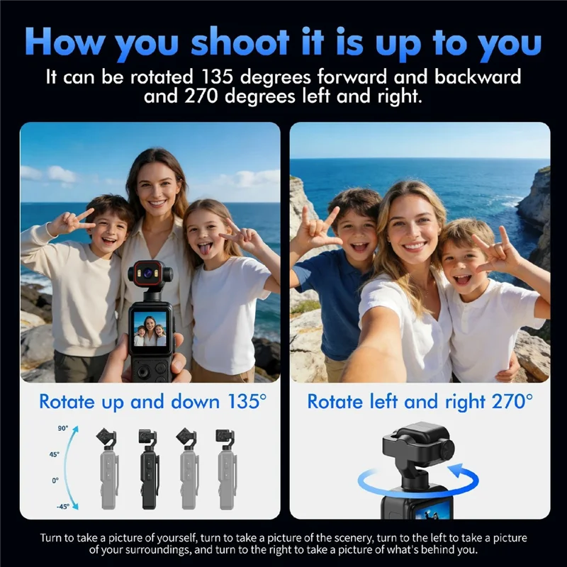 D2 4K Action Camera 270 Degree Rotating Lens 1.54 Inch HD Screen WiFi Sports Camera with LED Light - Black