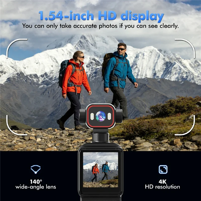 D2 4K Action Camera 270 Degree Rotating Lens 1.54 Inch HD Screen WiFi Sports Camera with LED Light - Black