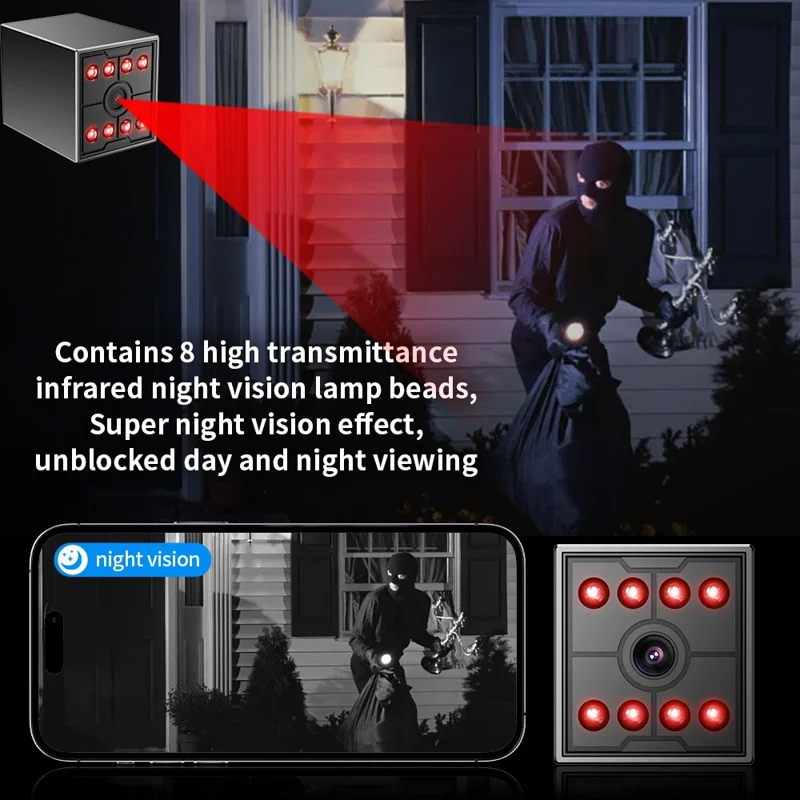 W09 WiFi HD Mini Night Vision Camera 720P Security Cam Motion Detection for Home Office - Black