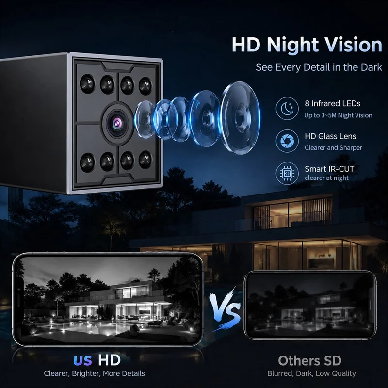 W09 WiFi HD Mini Night Vision Camera 720P Security Cam Motion Detection for Home Office - Black