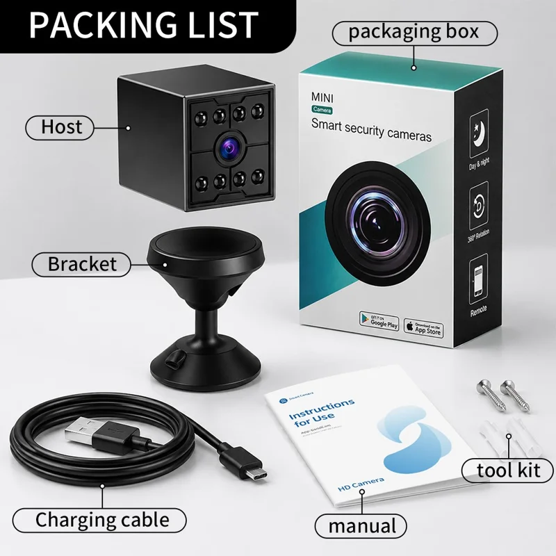 W09 WiFi HD Mini Night Vision Camera 720P Security Cam Motion Detection for Home Office - Black