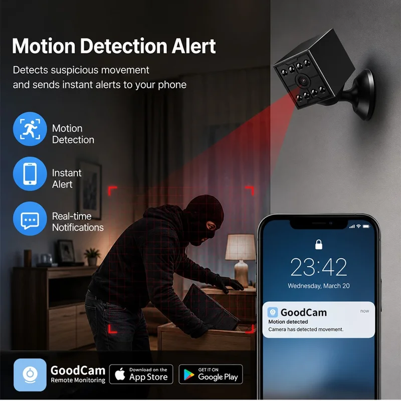 W09 WiFi HD Mini Night Vision Camera 720P Security Cam Motion Detection for Home Office - Black
