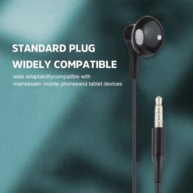 3.5mm Wired Control Earphones 1m In-ear Headset Headphones Hands-free Earbuds for Huawei Samsung - Black