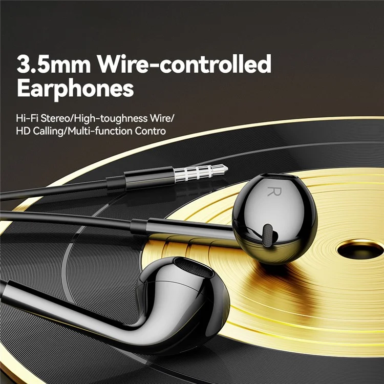 ESSAGER EJ01 3.5mm Wired Control Deep Bass Earphone 1.2m Music Mobile Phone Headset Earbuds for iPhone Huawei - Black