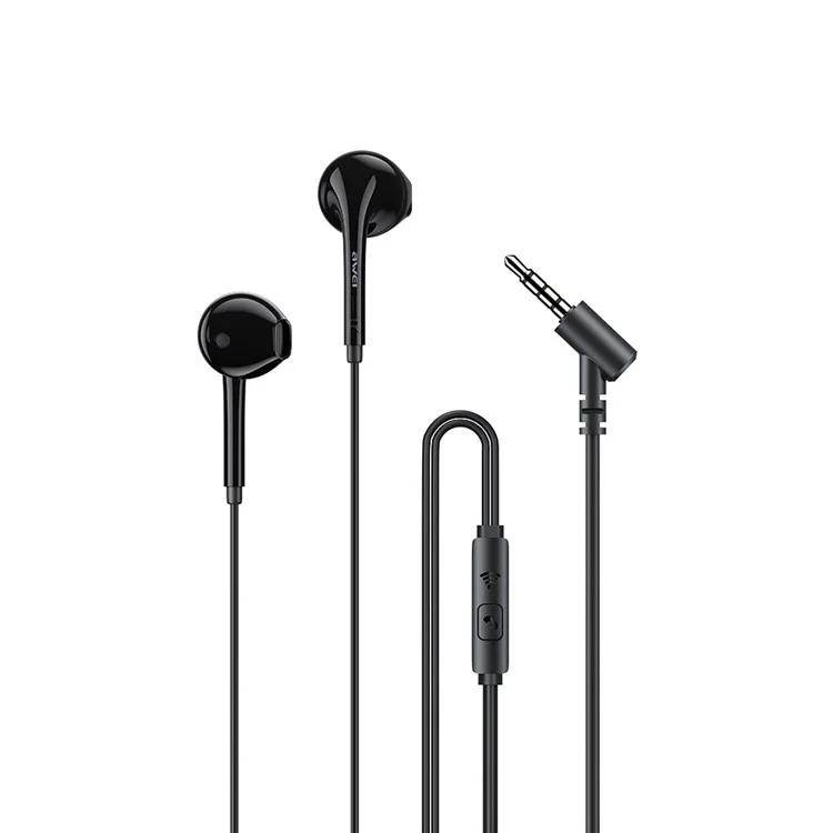 AWEI PC-7 3.5mm Wired Earphones In-ear Mobile Phone Music Headset with Mic Line Control - Black