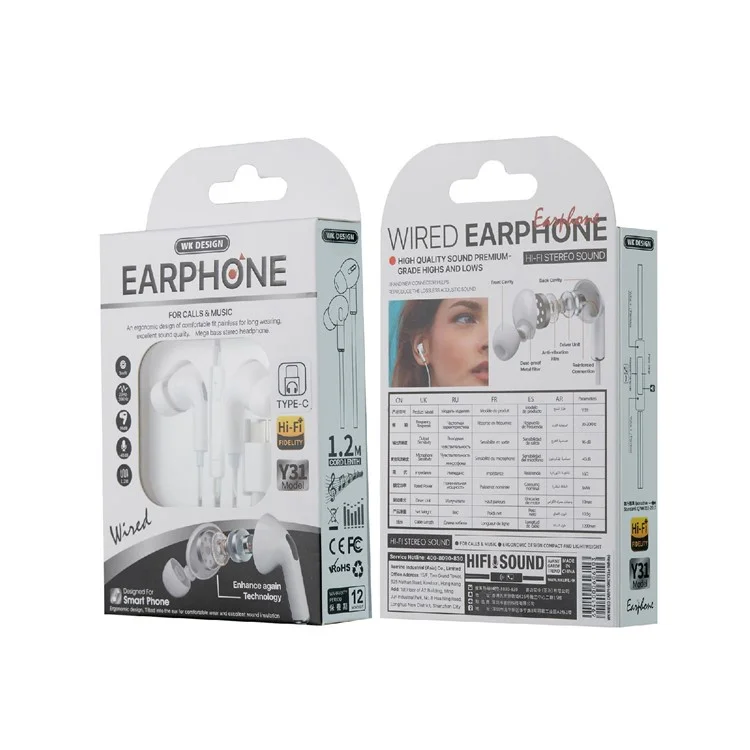 WK Y31 Type-C Interfaccia In-ear Auricolare Hifi Stereo Sound Casa