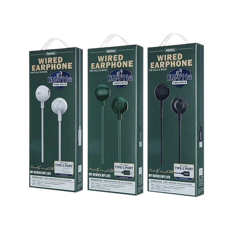 REMAX RM-711a Microfono per Chiamate Musicali Cuffie con Bassi Potenti Auricolare Cablato Type-C - Bianco