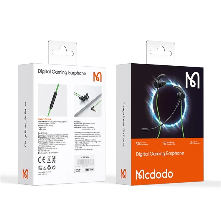 MCDODO HP-1331 MDD Auricular de 3,5 mm Aux con micrófono y control para Android - Verde