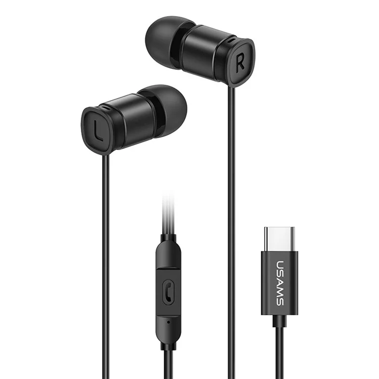 USAMS EP-46 Mini Type-C In-Ear Cuffie Auricolare In Lega In Lega Di Alluminio HIFI Auricolare Hifi Con Cavo Da 1,2 M - Nero