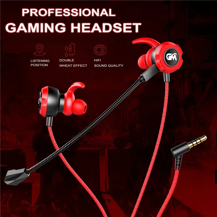 Auriculares estéreo HiFi TF-3 con micrófono dual de 3,5 mm con cable para deportes electrónicos, música, in-ear - Negro/Rojo