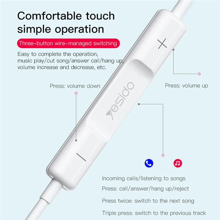 YESIDO YH38 für Huawei Kabelgebundenes Headset Type-C Port Mobiltelefon Drahtsteuerung Musikkopfhörer