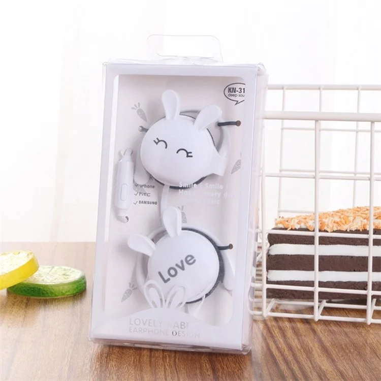 Cartoon Rabbit Earbuds Wired Over Ear Headphones Clip Walking Gym Headset with Microphone - Weiß