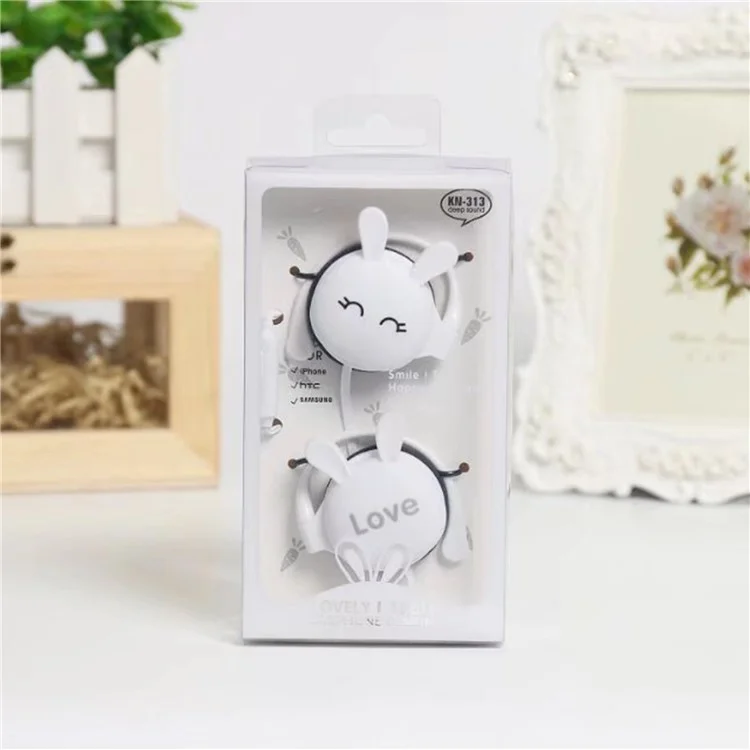 Cartoon Rabbit Earbuds Wired Over Ear Headphones Clip Walking Gym Headset with Microphone - Weiß