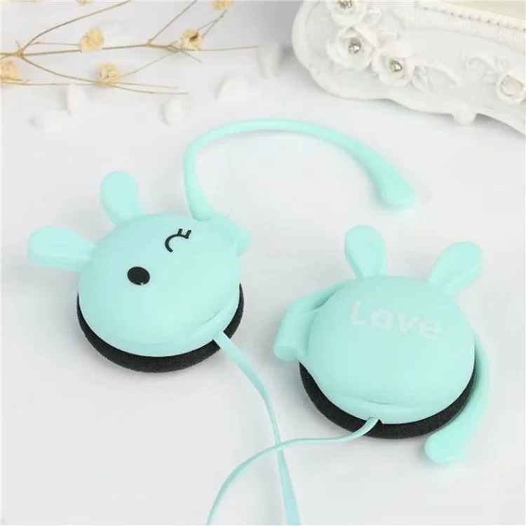 Cartoon Rabbit Earbuds Wired Over Ear Headphones Clip Walking Gym Headset with Microphone - Weiß