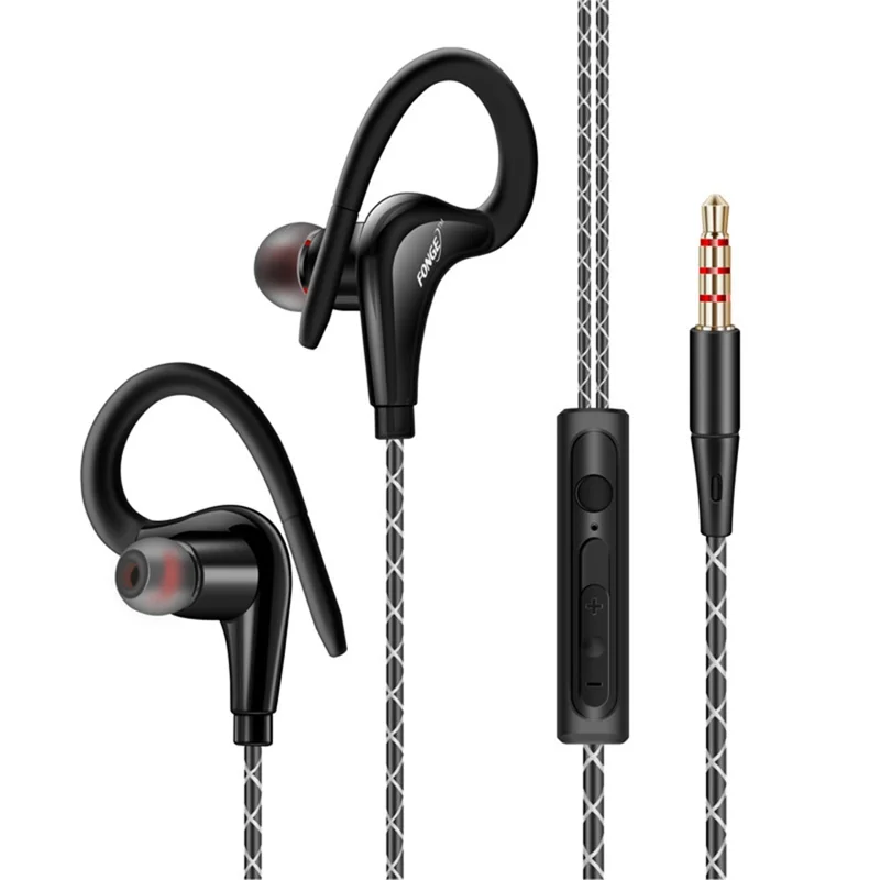 FONGE S760 Fone de Ouvido com Fio de 3,5 mm para Esportes Earhook Com Controle de Fio Música Chamada Telefone Celular - Preto
