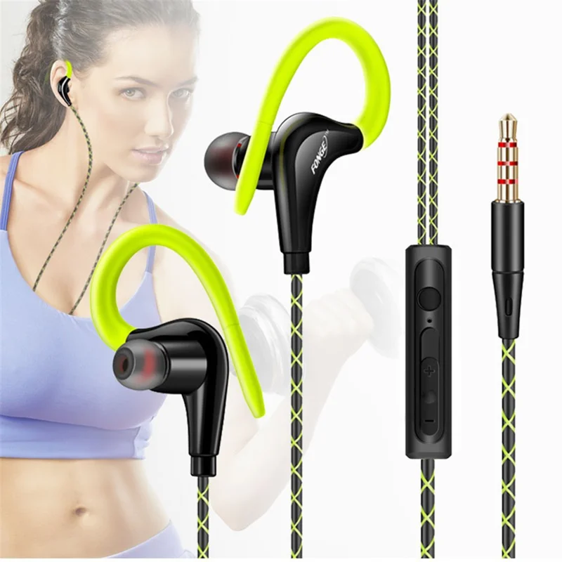 FONGE S760 3.5mm Wired Sport Headset Earhook Wire Control Music Calling Mobile Phone Earphone - Black