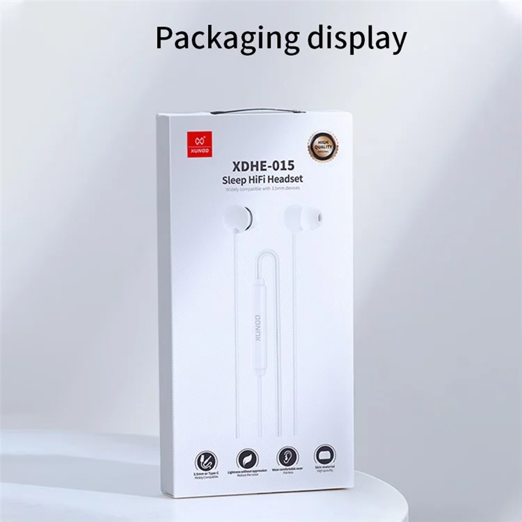 XUNDD XDHE-015 3.5mm Wired In-ear Headphones Anti-noise Ultra-soft Silicone Earbuds Sleeping Headset - White
